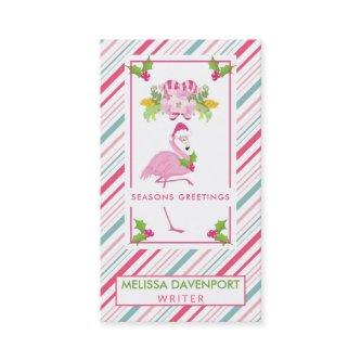 Pink Flamingo Santa Hat Candy Canes and Holly
