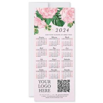 Pink Floral 2024 Business Logo QR Code Calendar