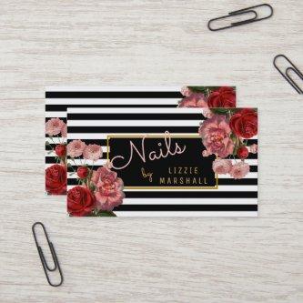 Pink Floral | Black White Stripes Nail Tech