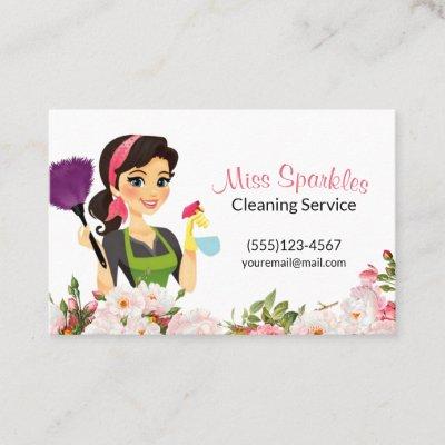 Pink Floral Cartoon Maid House Cleaning Service