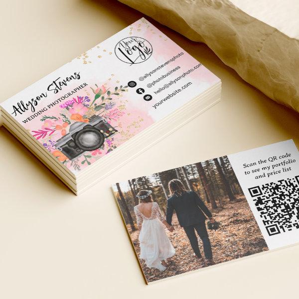 Pink Floral gold Photography photo logo qr code