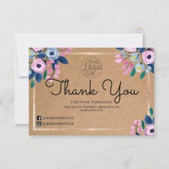 Pink Floral Gold Watercolor Customer Thank You