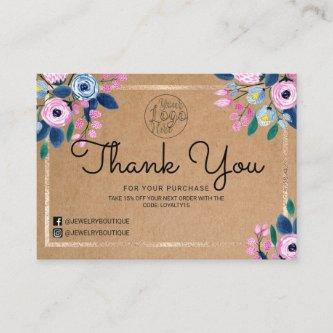 Pink Floral Gold Watercolor Customer Thank You