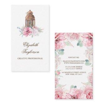 Pink Flowers and Candle Lit Lantern