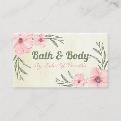 Pink Flowers On Beige Handmade Spa Bath & Body