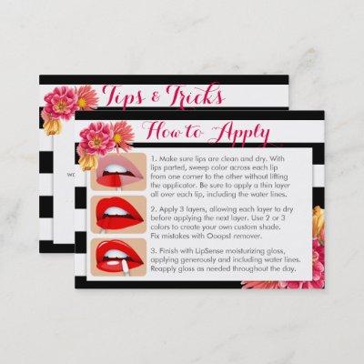 Pink Flowers on Black and White Apply & Tips Card