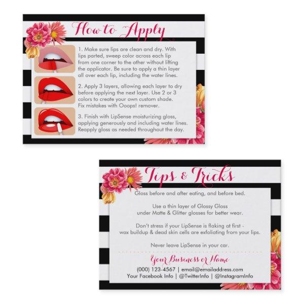 Pink Flowers on Black and White Apply & Tips Card