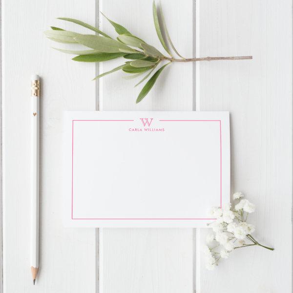 Pink Formal Classic Family Monogram Minimalist  Note Card