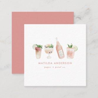 Pink girly modern drinks cocktail wine watercolor square