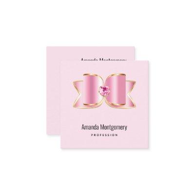 Pink Glam Bow with a Center Gemstone Square
