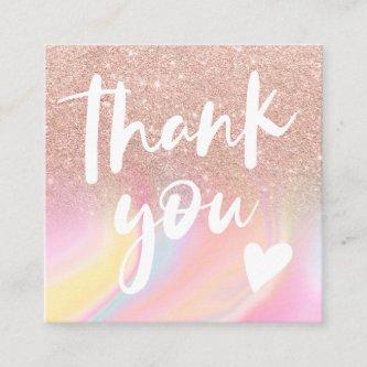 pink glitter chic rainbow marble pastel thank you square