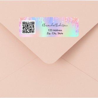 Pink glitter drips business qr code return address label