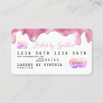 Pink glitter drips Credit Card hologram add name
