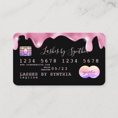 Pink glitter drips Credit Card hologram add name