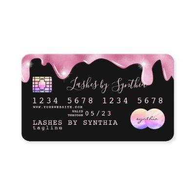 Pink glitter drips Credit Card hologram add name