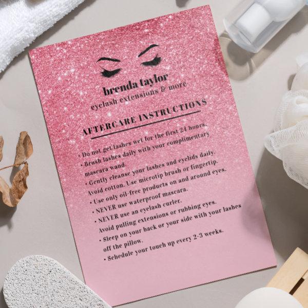 PInk glitter Eyelash  Brow Aftercare Instructions