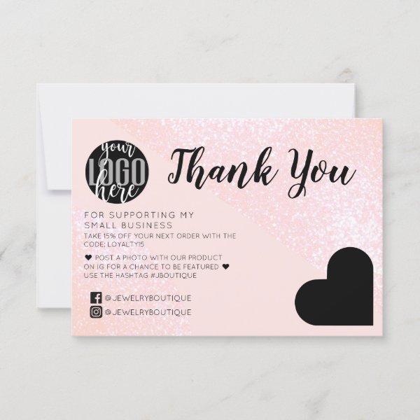 Pink Glitter Geo Heart Logo Customer Thank You