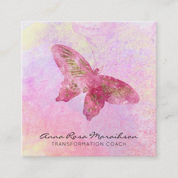 *~* Pink Glitter Gilded Butterfly Pastel Fantasy Square