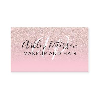 Pink glitter gradient candy monogram makeup hair
