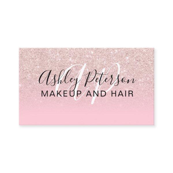 Pink glitter gradient candy monogram makeup hair