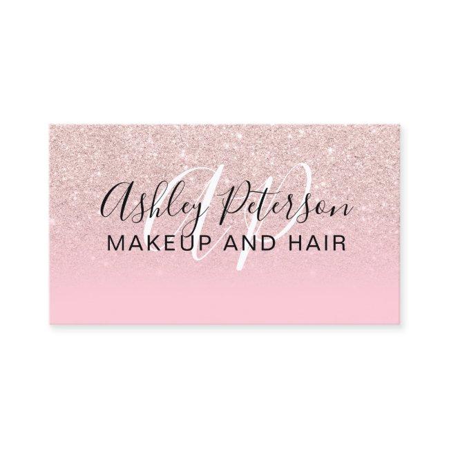 Pink glitter gradient candy monogram makeup hair