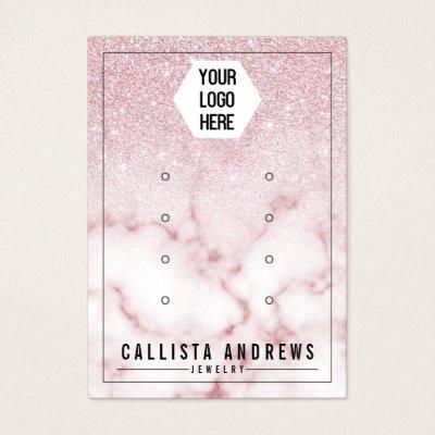Pink Glitter Marble Ombre Logo Earrings Display