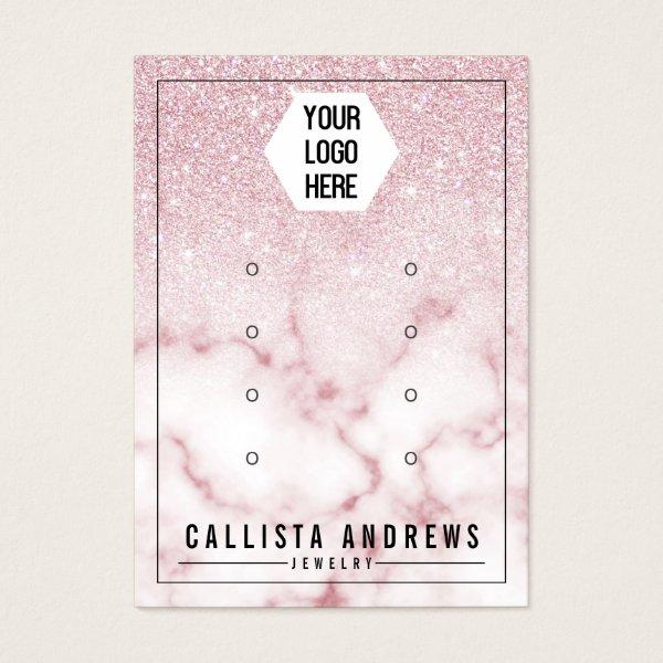 Pink Glitter Marble Ombre Logo Earrings Display