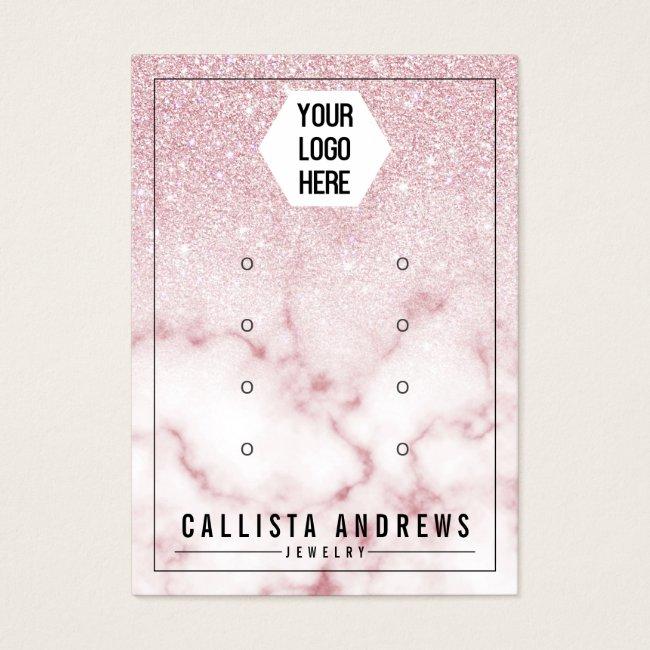 Pink Glitter Marble Ombre Logo Earrings Display