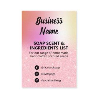 Pink Glitter Soap Scent Ingredients List Card