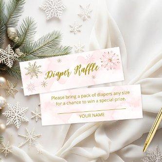 Pink Gold Snowflake Girl Baby Shower Diaper Raffle Mini