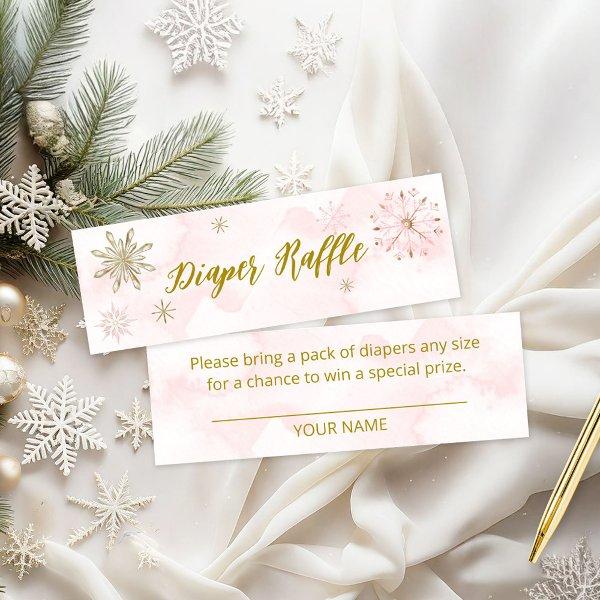 Pink Gold Snowflake Girl Baby Shower Diaper Raffle Mini