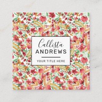 Pink Golden Yellow White Watercolor Floral Pattern Square