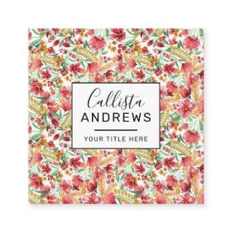 Pink Golden Yellow White Watercolor Floral Pattern Square