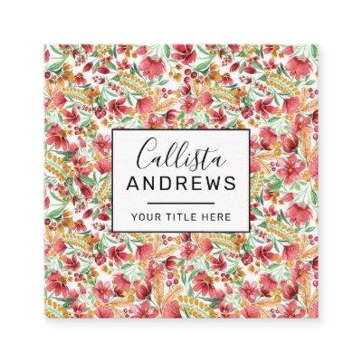 Pink Golden Yellow White Watercolor Floral Pattern Square