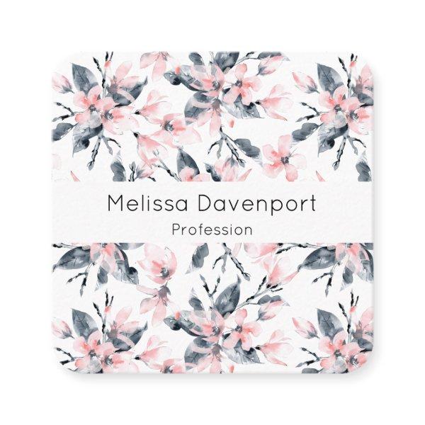 Pink & Gray Floral Watercolor Pattern Square