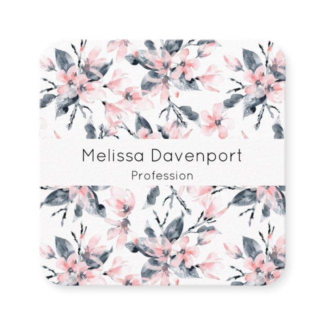 Pink & Gray Floral Watercolor Pattern Square