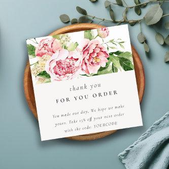 Pink Green Peony Floral Thank You Business Order Square