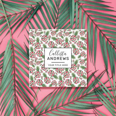 Pink Green Watercolor Floral Pineapples Pattern Square