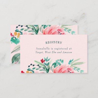 Pink Green Watercolor Flower Registry Card