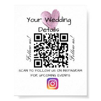 Pink heart glitter wedding qr code scan instagram  poster
