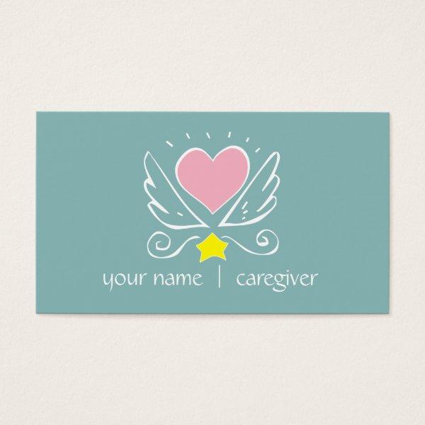Pink Heart With Wings And Star Caregiver