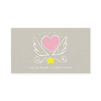 Pink Heart With Wings Caregiver On Blue Business