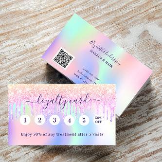 Pink holograpic purple drips qr code loyalty card