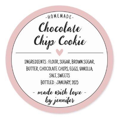 Pink Homemade Chocolate Chip Cookie Classic Round Sticker