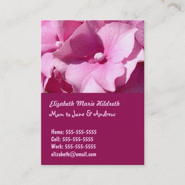 Pink Hydrangea - Mom calling cards template