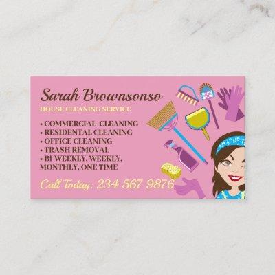 Pink Janitor Lady Cartoon Girl House Cleaning