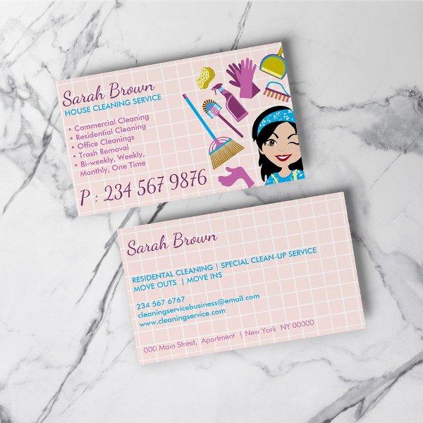 Pink Lady Cartoon Cleaning Service Janitorial