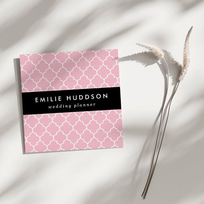 Pink Latticework, Quatrefoil, Moroccan Trellis Square