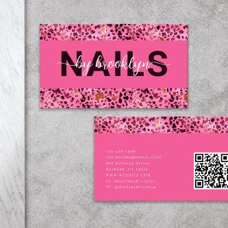 Pink Leopard Print Gold Foil QR Code Nail Tech