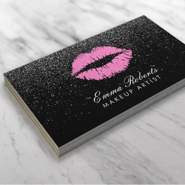 Pink Lips Makeup Artist Black Glitter Modern